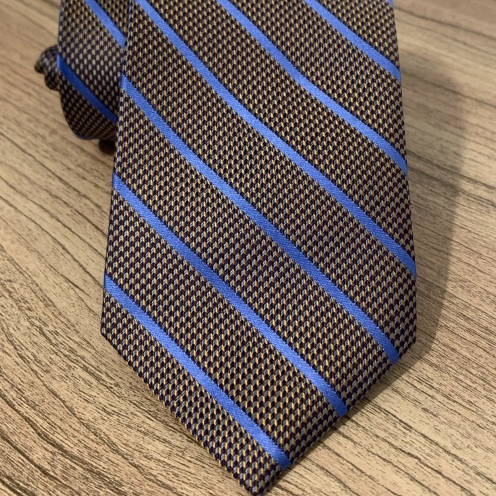 ROBERT TALBOTT Blue Herringbone Striped Silk Neck Tie